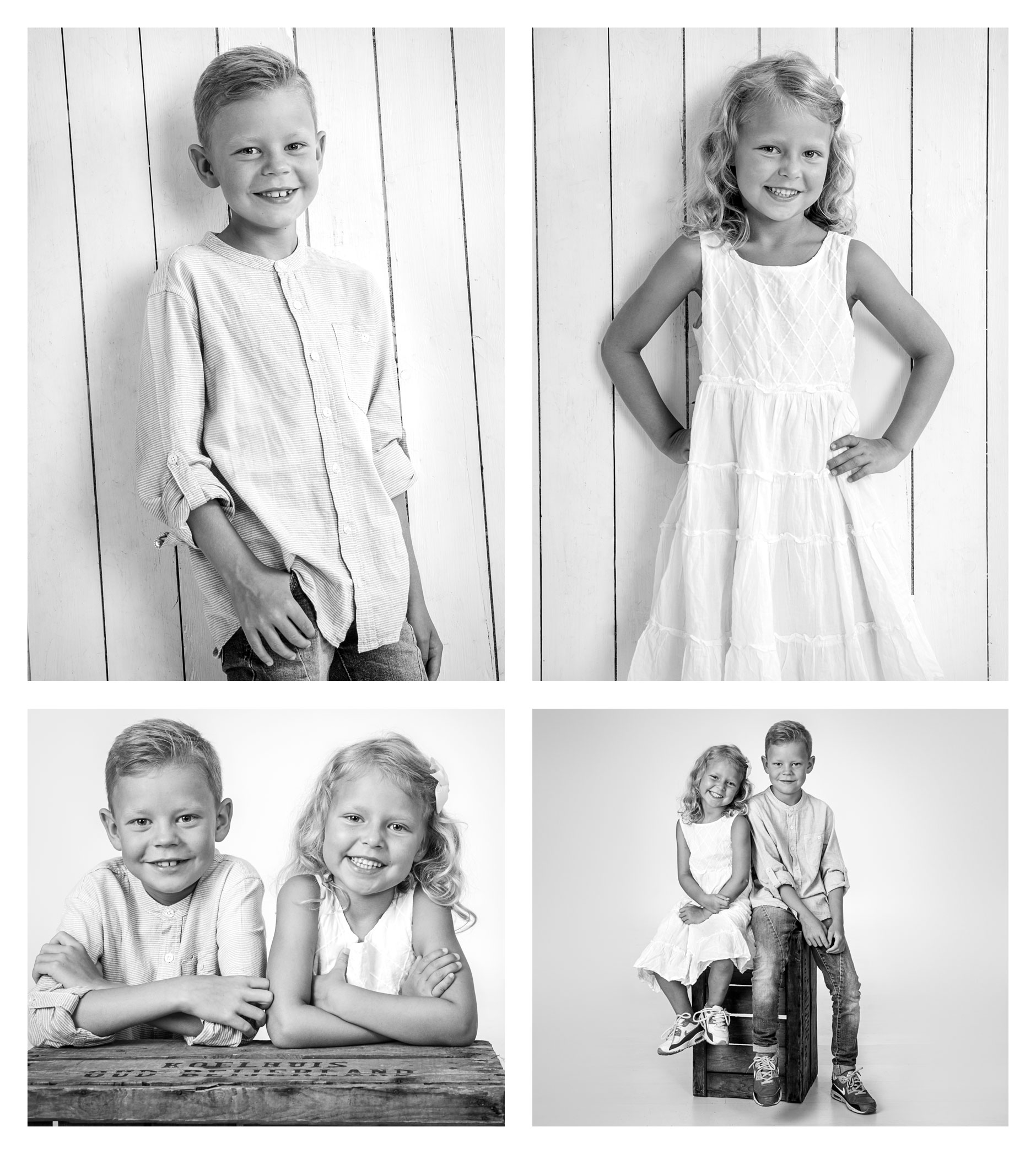 4 bilder på 2 syskon fotograferade i studio Fotograf 2Fotografer