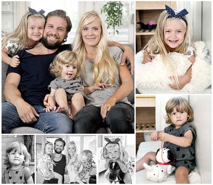 Flera bilder på en familj fotograferad i deras hem i Norrköping Fotograf 2 Footografer